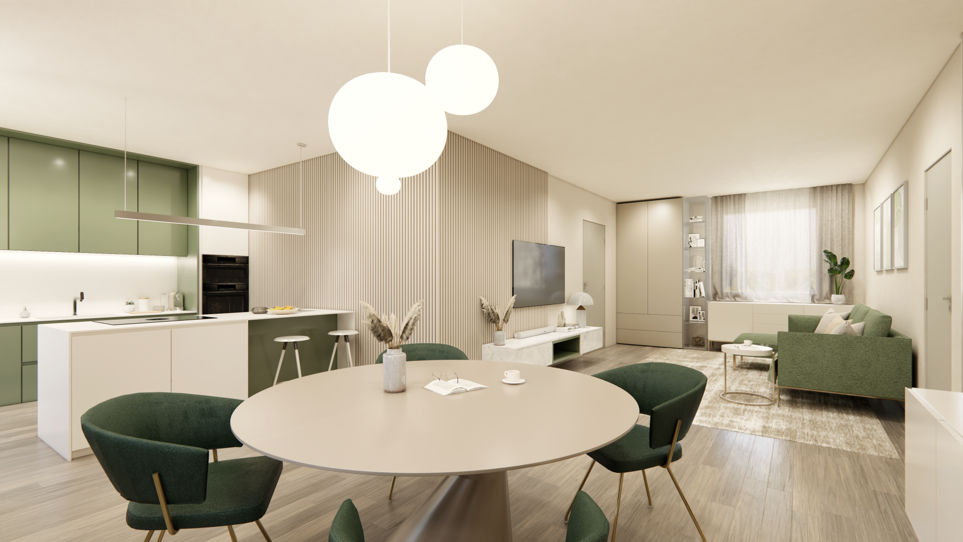 Render del soggiorno open space